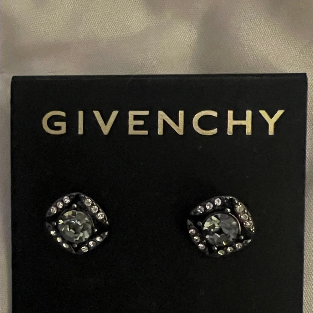 Givenchy Black Crystal Square Stud Earrings - Picture 2 of 2